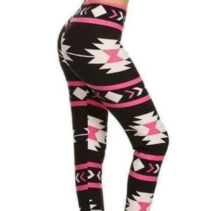 One Size Pink Aztec Print Leggings